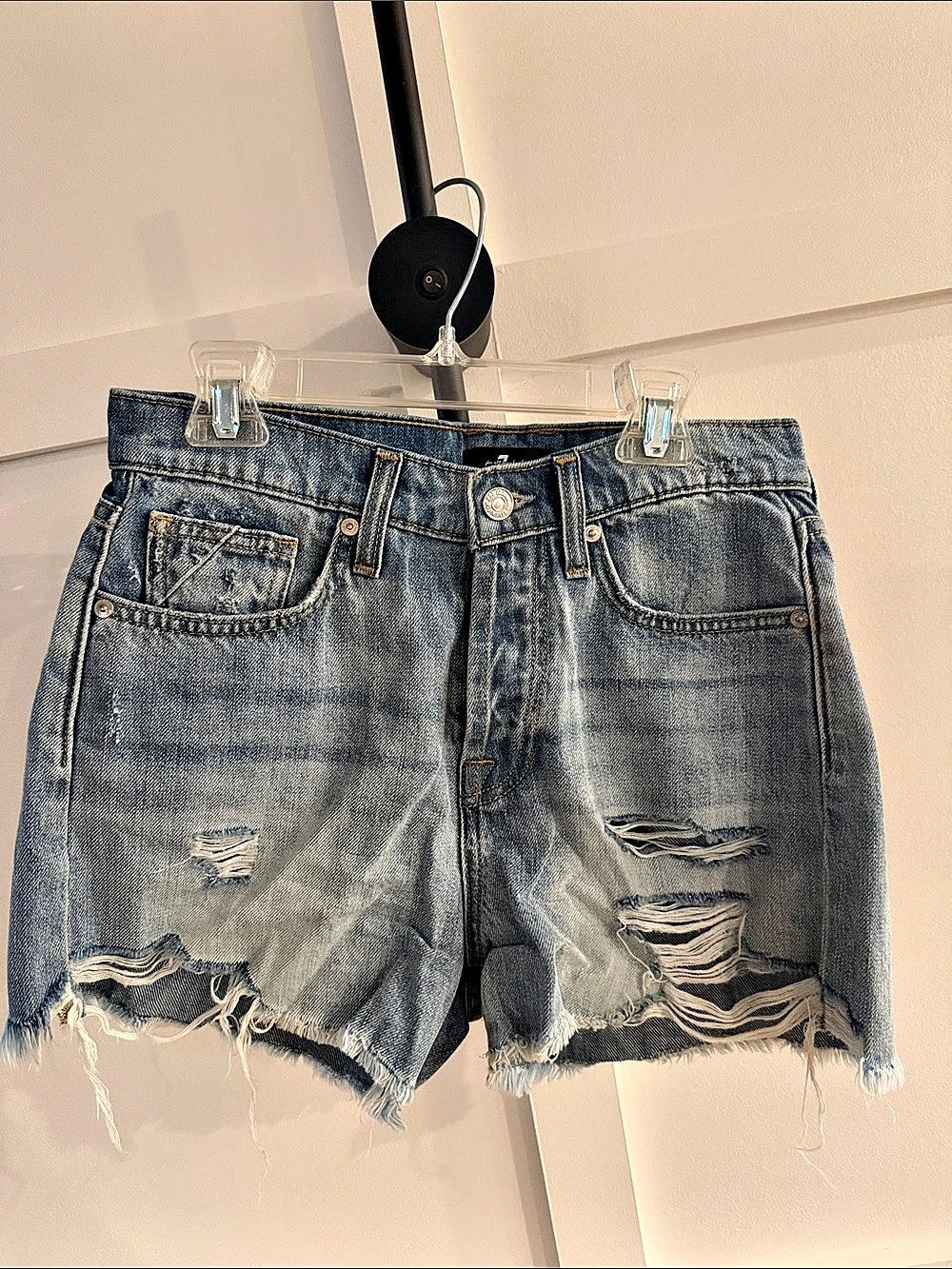 7 For All Mankind Distressed Denim Jean Shorts Size 25